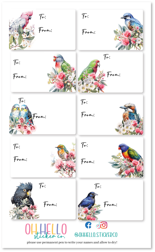 Christmas Gift Labels - 10 Labels - Aussie Birds