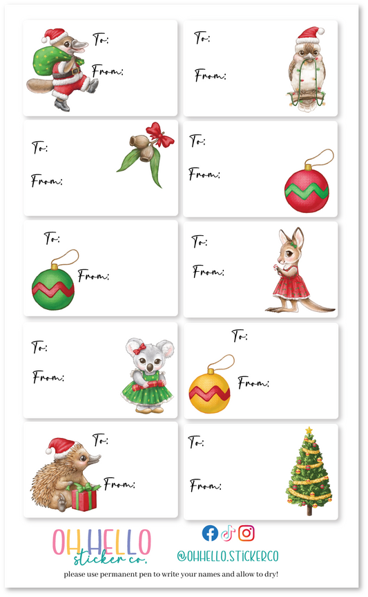 Christmas Gift Labels - 10 Labels - Cute Australian Animals