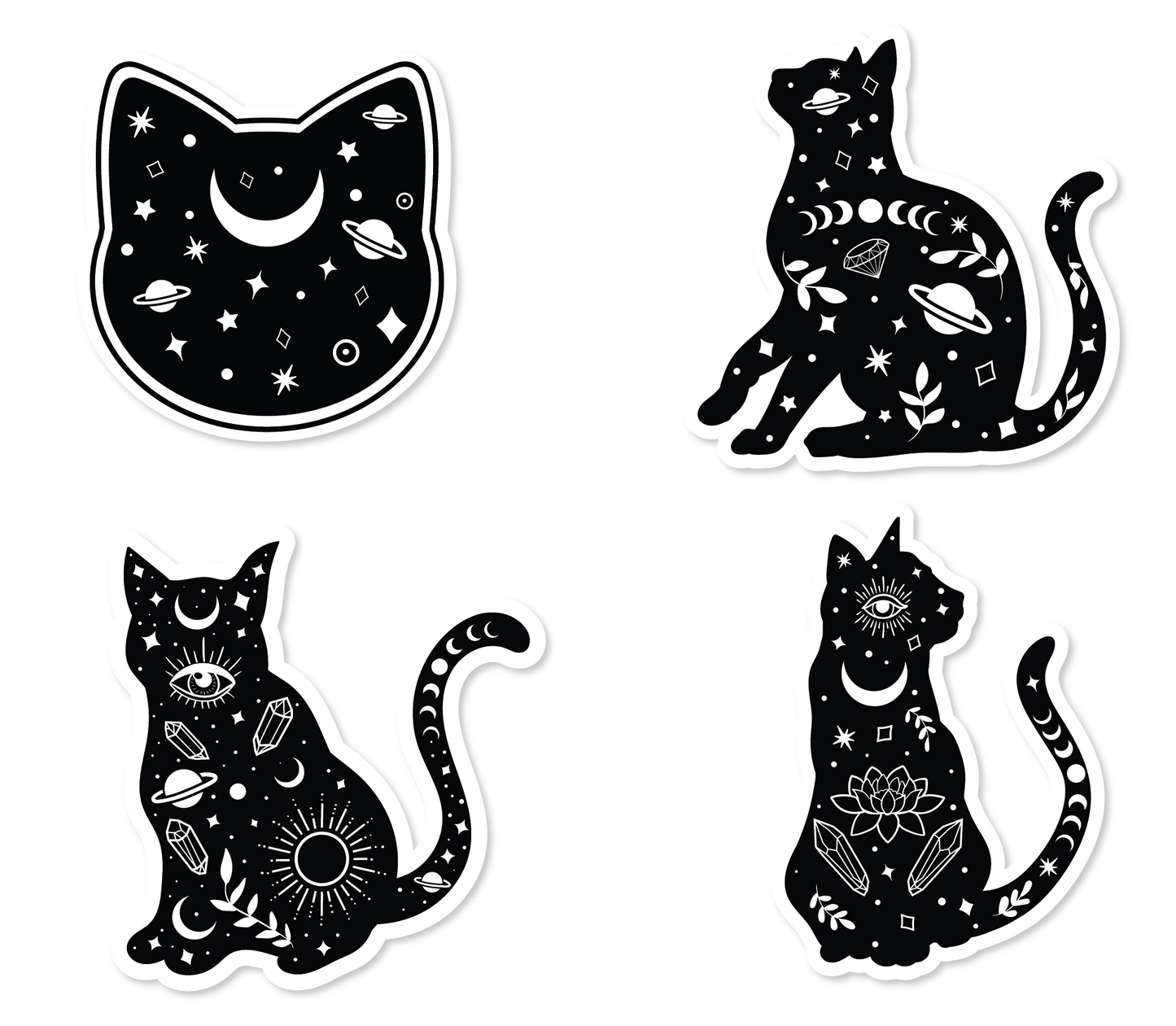CELESTIAL CAT STICKERS - BLACK